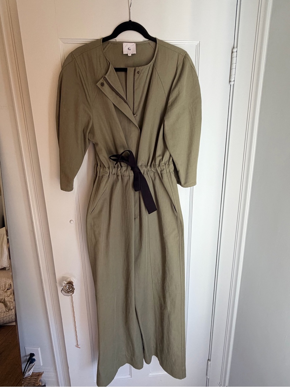 G. Label by goop Joseph Round Sleeve Jumpsuit in army green, size 6.